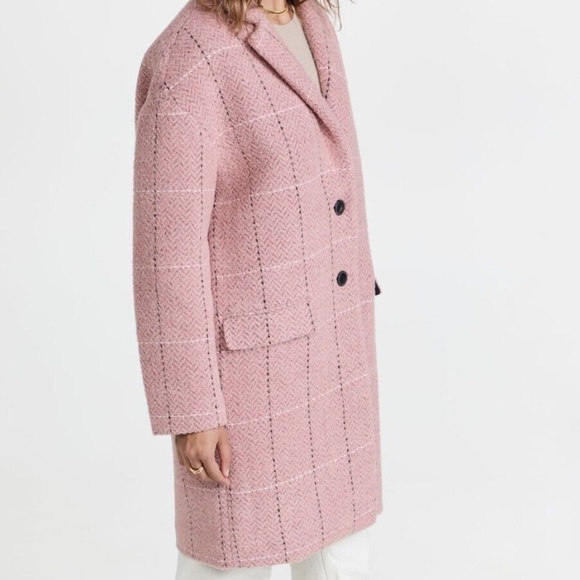 RAG&BONE Size S Estelle Cocoon Wool Blend Check Coat PINK MULTI - Picture 8 of 13